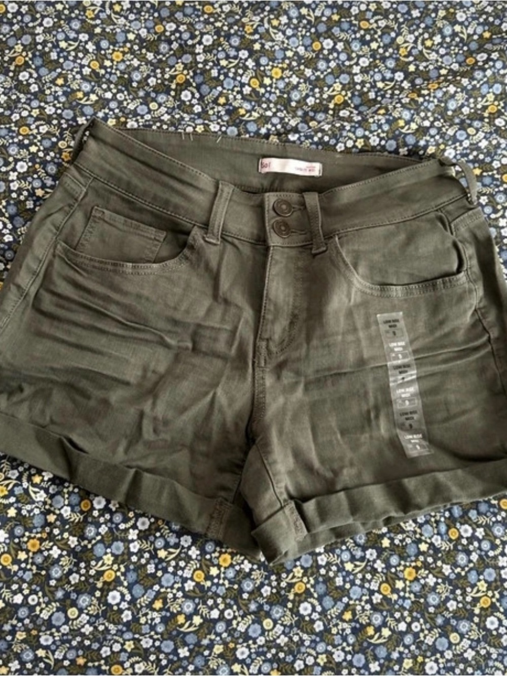 SO Olive Green Cuffed Jean Shorts
